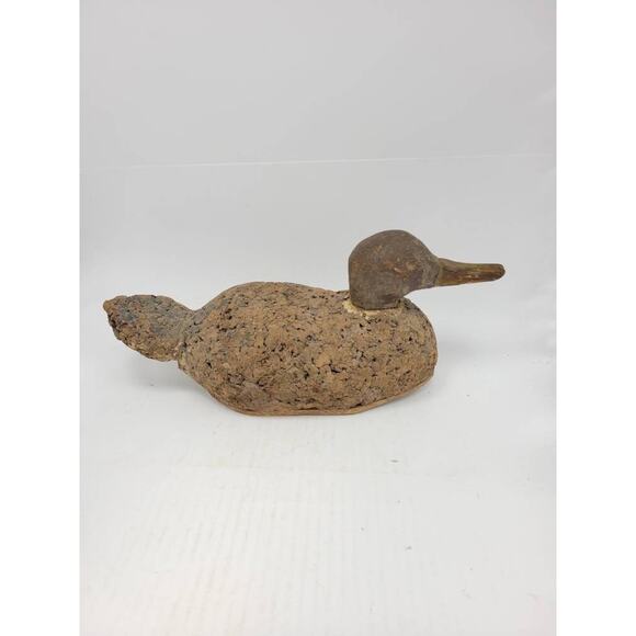 Vintage Duck Decoy, Cork Body, Wood Head, Farmhouse Decor - Picture 1 of 6
